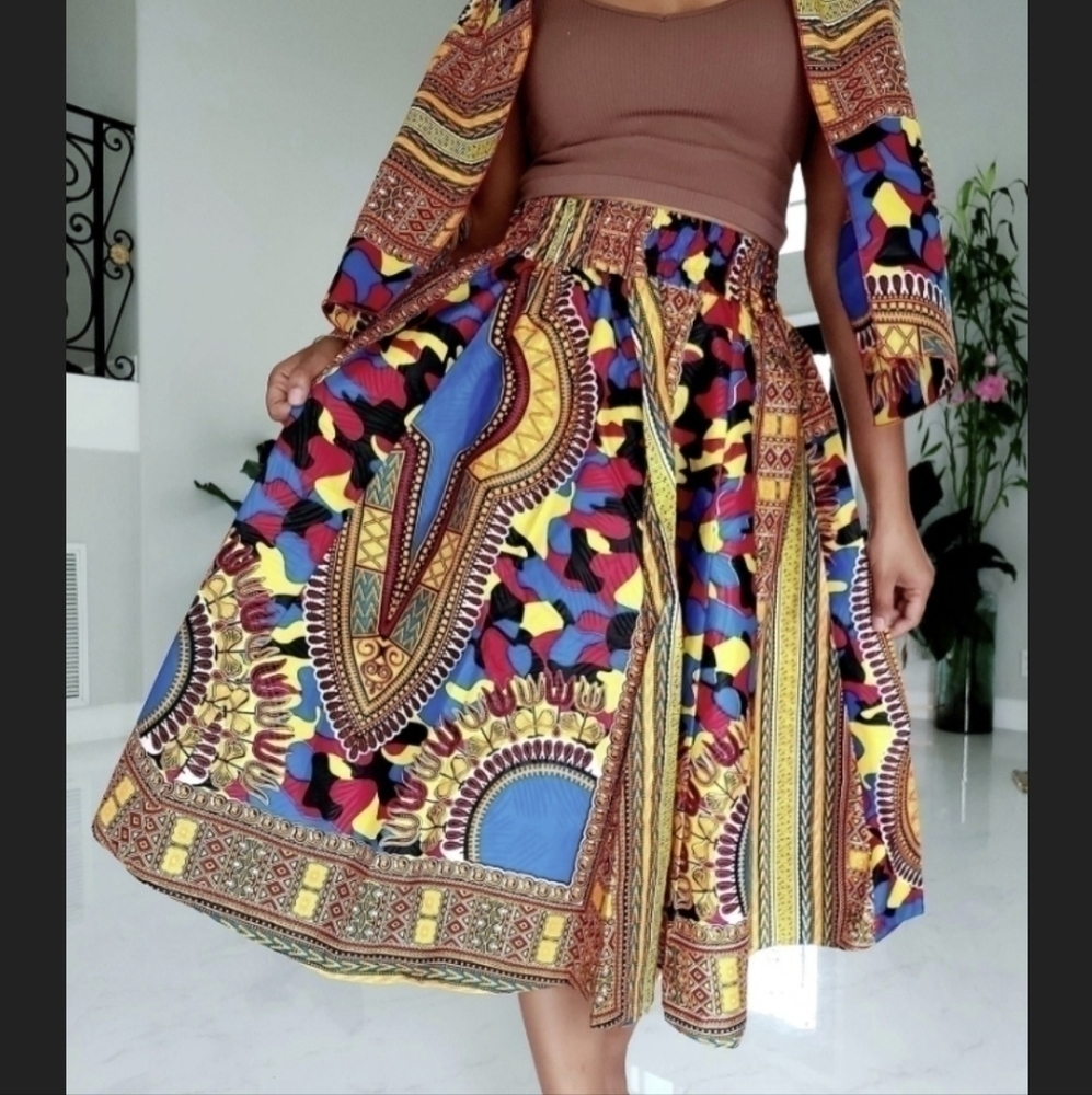 AFRICAN PRINTED MIDI SKIRT - FREE SIZE- STRETCH FITS M TO 3XL